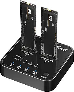 Rosewill M.2 NVMe Cloner + Eraser | M.2 Duplicator Dual Bay NVMe Enclosure | Tool-Free 20Gbps USB3.2 Gen 2x2 SSD to USB Adapter | M.2 Docking Station for M Key | PCIE NVMe SSD Reader