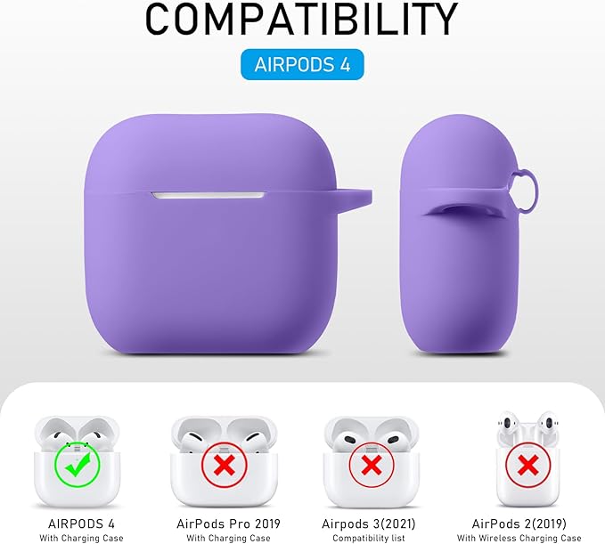 Maxjoy for Apple Airpods 4th Generation Case Cover(2024), Silicone Case with Cleaner Kit & Keychain Compatible Compatible with Airpods 4 case for Women,Men(Violet)