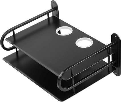 Z-Color Black Metal Double Wireless WiFi Router Storage Box/TV Set Box Shelf Wall Hanging Plug Board Bracket Cable Storage Organizer (Small)