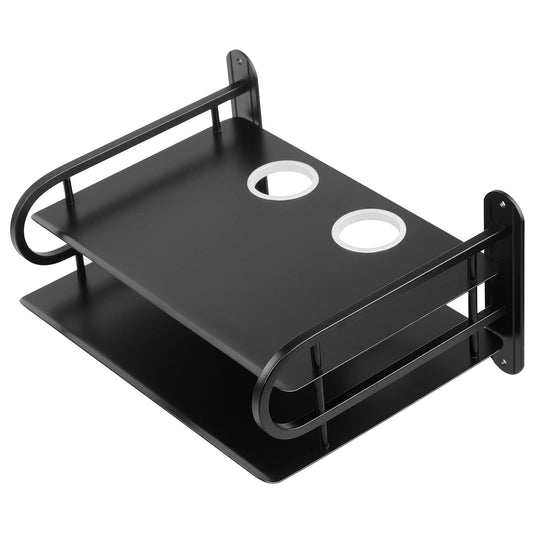 Z-Color Black Metal Double Wireless WiFi Router Storage Box/TV Set Box Shelf Wall Hanging Plug Board Bracket Cable Storage Organizer (Small)