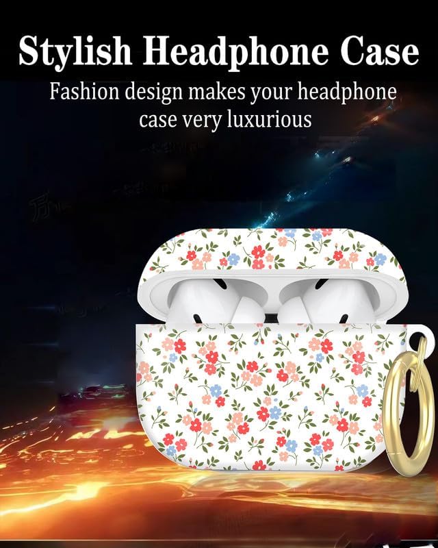 Compatible with AirPod Pro 2nd/1st Generation Case Cover with Key Chain,Full Protective Shockproof Wireless Headphone Case for Airpod Pro 2023/2022/2019(White Floral)
