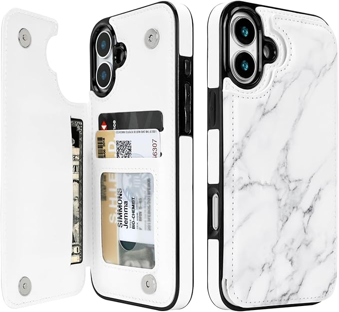 uCOLOR for iPhone 17 Wallet Case with Card Holder PU Leather RFID Blocking Design iPhone 17 flip case for Women Men Magnetic Clasp Kickstand Design 6.3 inch (White Marble)