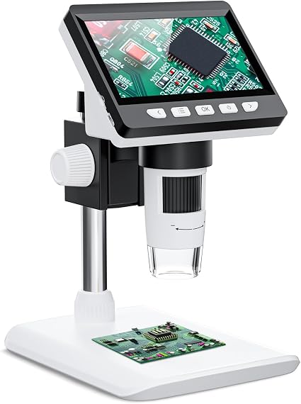 4.3" Digital Microscope for Adults, USB Coin Magnifier with 8 Adjustable Lights, 1000X Magnifying Glass, 1080P Resolution,Save Photos & Videos,Compatible with Windows/MacOS, White