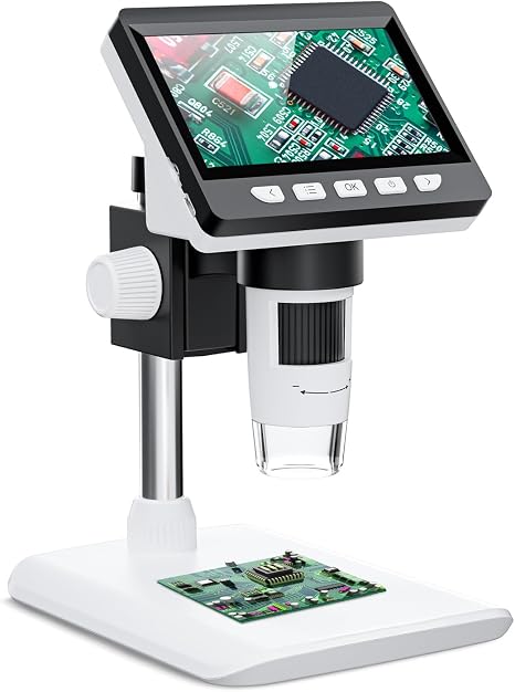 4.3" Digital Microscope for Adults, USB Coin Magnifier with 8 Adjustable Lights, 1000X Magnifying Glass, 1080P Resolution,Save Photos & Videos,Compatible with Windows/MacOS, White