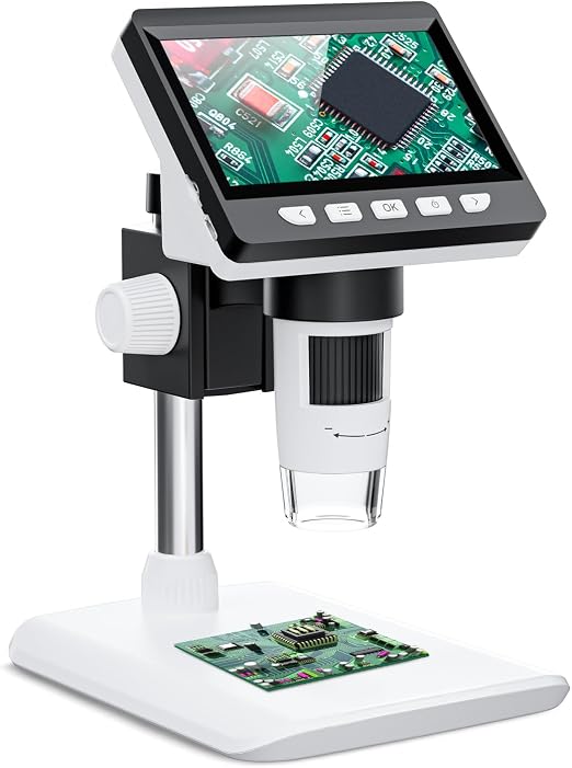 4.3" Digital Microscope for Adults, USB Coin Magnifier with 8 Adjustable Lights, 1000X Magnifying Glass, 1080P Resolution,Save Photos & Videos,Compatible with Windows/MacOS, White