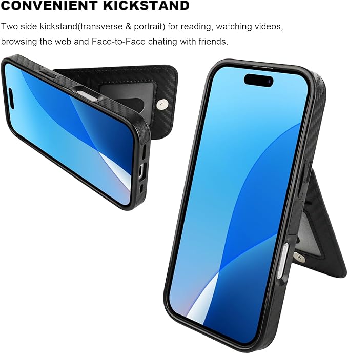 KIHUWEY Compatible with iPhone 16 Case Wallet with Credit Card Holder, Flip Premium Leather Magnetic Clasp Kickstand Heavy Duty Protective Cover for iPhone 16 6.1 Inch (Carbon Black)