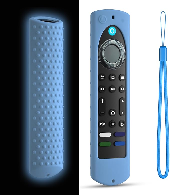 6.4 Inch Silicone Cover Compatible with Fire TV Stick 4K Max 2nd gen 2023 Remote Control,Silicone Case for Toshiba/Insignia Smart TV Remote,Anti-Slip Sleeve Cover with Lanyard(Glowblue)