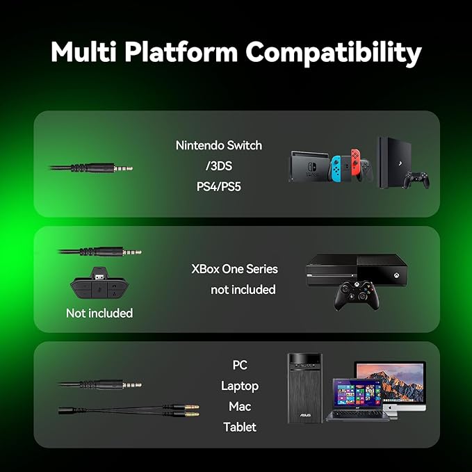 A88 Gaming Headset with Microphone, Stereo Wired Noise Cancelling Over-Ear Headphones with Mic for Pc, Ps5, Xbox One Series X/s, Ps4, Computer, Laptop, Mac, Nintendo, Gamer (Green)