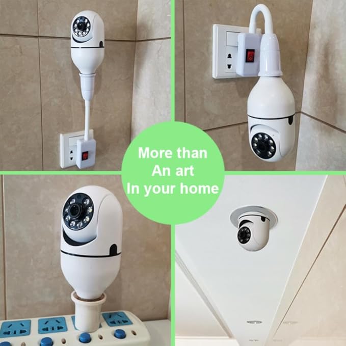 Light Bulb Security Camera TUYA, E27 WiFi Color Night 360 Degree Pan/Tilt Panoramic IP Camera, 2.4GHz 1080P Smart Home Surveillance Kids Cam with Motion Detection Alarm Night Vision Two Way Talk
