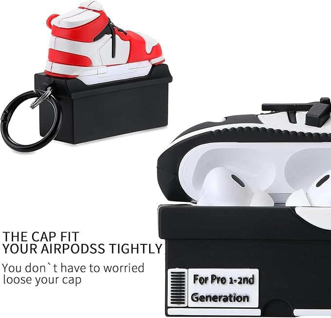 for Apple AirPods Pro 2nd Generation Case,Cute Cartoon Shoe Box Soft Silicone Protective Cases for AirPods Pro 2 Case with Keychain for Women Men, A-Red+Black,2Pack