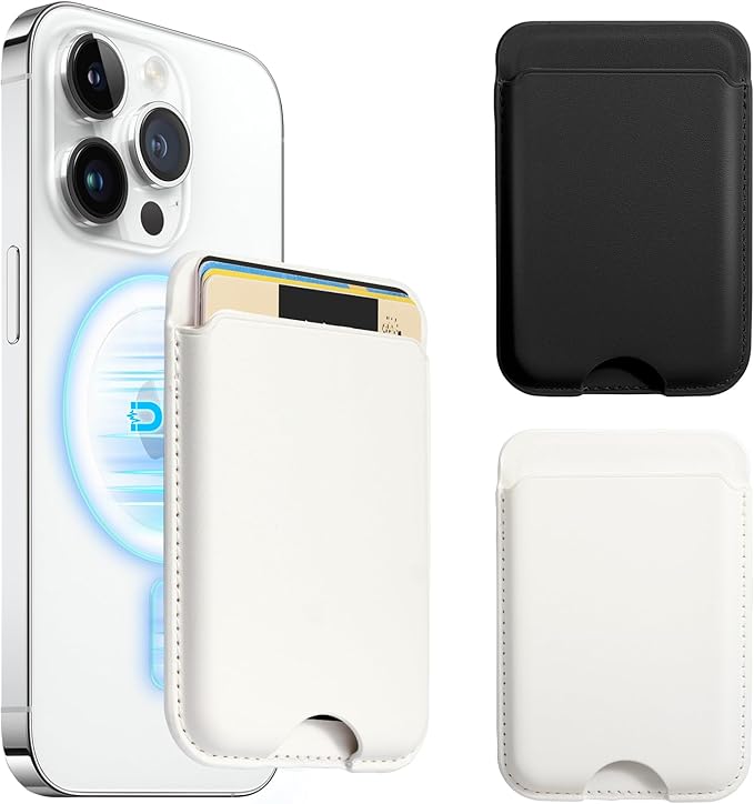 Magnetic Wallet Compatible with Magsafe,2Pack with Mag Safe Card Holder for Apple iPhone 15/14/13/12 Pro/Max/Plus/Case,Vegan Leather RFID Phone Wallet Fits 4 Cards - White+Black