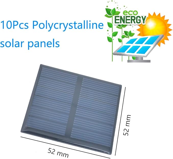 Ailejia 10pcs Mini High Efficiency Polycrystalline Solar Panel 3V 125mA 52mm x 52mm/2" x 2" for DIY Solar Light Phone Charger Flashlight