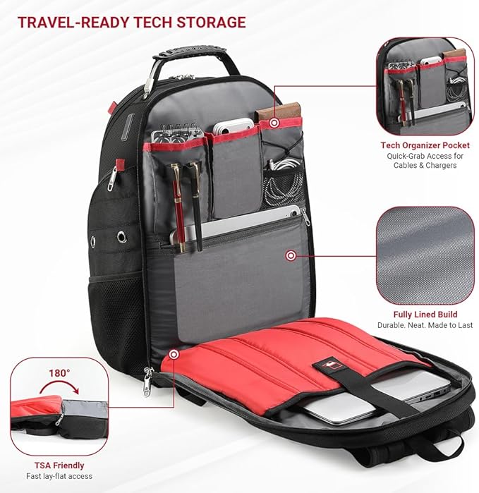 star cloud 17 Inch Travel Laptop Backpack,Business Tech Backpack with USB & Type-C Charging Port,180°TSA Friendly Travel College Work Backpack with Multiple Organizer Pockets for Men