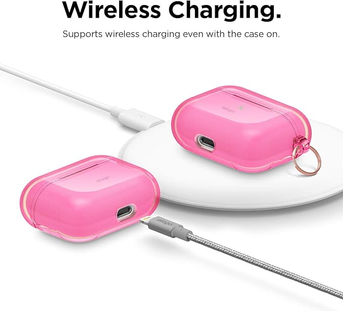elago Compatible with AirPods Pro Case Clear - High Rating, TPU Transparent Shockproof, Protective Case Cover with Keychain, Gel Tape Included, Wireless Charging [Neon Hot Pink]