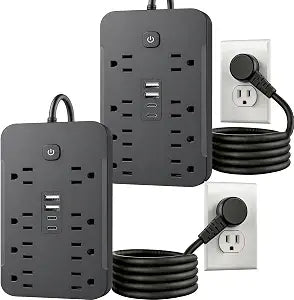 2 Pack 6 Feet Surge Protector Power Strip, 8 AC Outlets and 4 USB Ports (2 USB C), 1430W/11.5A, Flat Plug Extension Cord Outlet Extender for Office, Home, Black