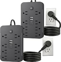 2 Pack 6 Feet Surge Protector Power Strip, 8 AC Outlets and 4 USB Ports (2 USB C), 1430W/11.5A, Flat Plug Extension Cord Outlet Extender for Office, Home, Black - Image 1