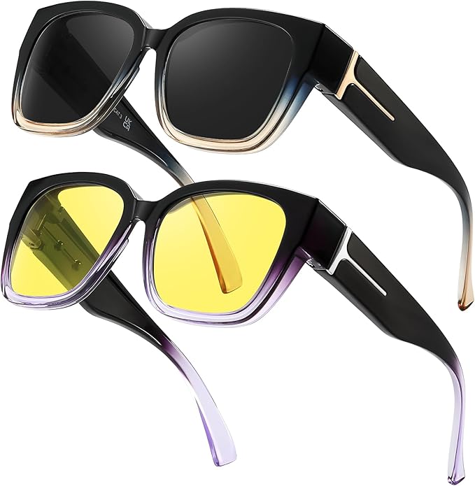 LVIOE 2 Pack Polarized Fit Over Sunglasses for Women Men Oversized Square Over Glasses Sunglasses with UV Protection LS7511