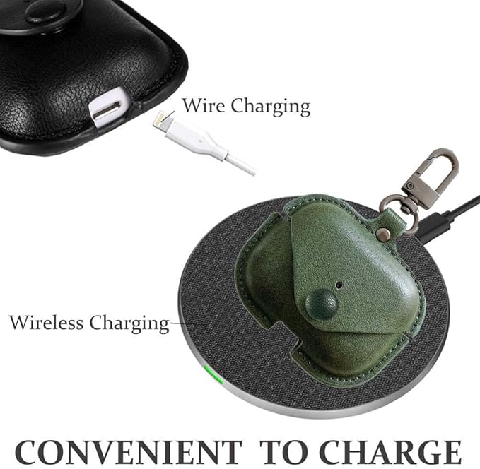 Genuine Leather Case Compatible with AirPods Pro Case 2nd/1st Gen (2023/2022/2019), VOMA Protective Cover for Apple AirPods Pro 2/Pro Wireless Charging Case with Keychain and Snap Lock Army Green