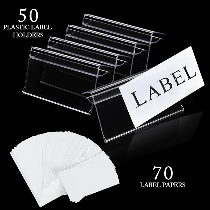 Glass Shelf Label Holders 50 pcs with Inserts Fits 1/4" to 3/8" Glass Shelving (Pack of 2)