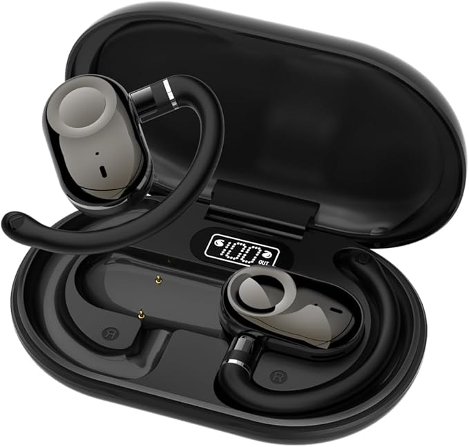Over Open Ear Earbuds Headphones Bluetooth Wireless Outside Out of Ear Buds Hook for Runners Wrap Around Ears Air Bone Conduction Headsets Workout Sports Eabuds Earphones with Earhooks Black