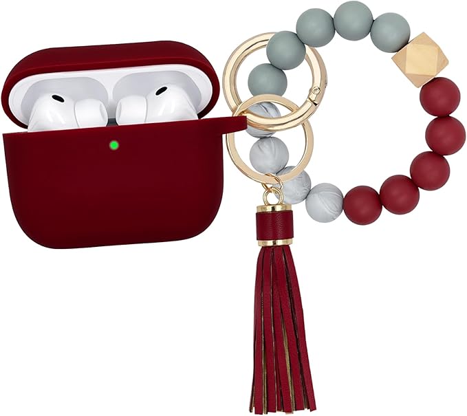 Compatible with AirPods Pro 3 Case Cover 2025, Silicone Protective Cover with Bracelet Keychain for Apple AirPods Pro 3rd Generation Wireless Earbuds (Burgundy)