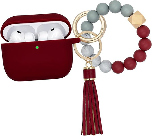 Compatible with AirPods Pro 3 Case Cover 2025, Silicone Protective Cover with Bracelet Keychain for Apple AirPods Pro 3rd Generation Wireless Earbuds (Burgundy)