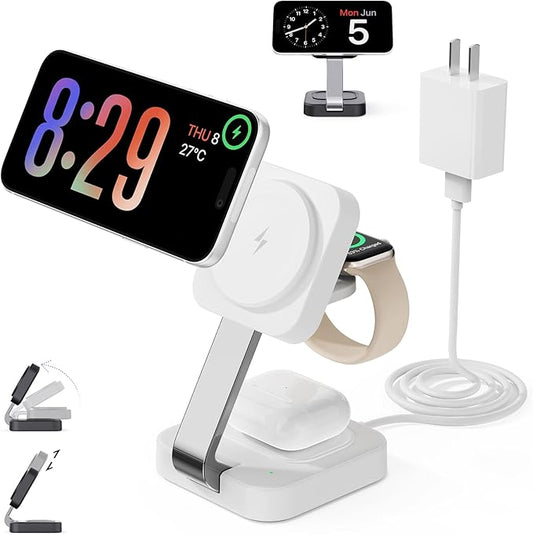 2026 Traveling Wireless Mag-Safe Fast Charging Station,Magnetic 3 in 1 Charger with iPhone 17 16 15 14 13 12 Pro Max Plus,Apple Watch Series & Air pods 4 3 2 Pro-Gifts for Wife & Husband(White)