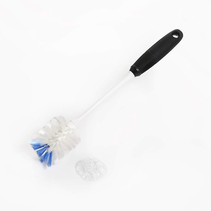 OXO Good Grips Bottle Brush, Dual-Bristle Cleaning for Bottles, Pitchers and Carafes, Flexible Neck Scrub Brush, Safe for Stemware and Delicate Glassware, Dishwasher Safe