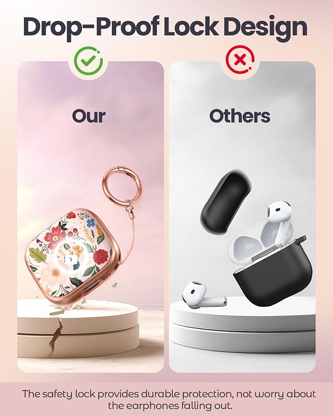 Coralogo for AirPods 4 Case with Safety Lock - Cute Cartoon for Women Girls Fashion Stylish Beige Flower Pattern Design Kawaii Girly Girlish Hard Protective Cover for AirPods 4th Generation 2024