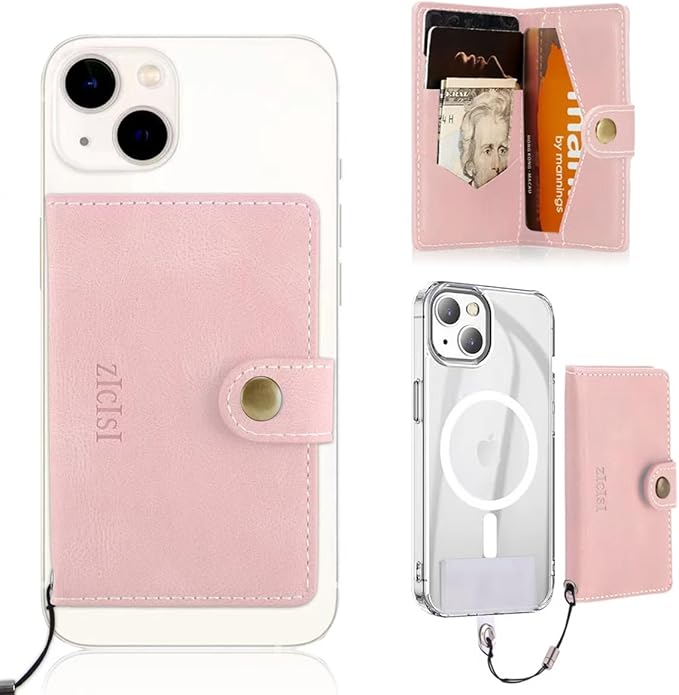Magnetic Wallet with 5 Card Holders Compatible with MagSafe for iPhone 17/16/15/14 Pro Max/14 Pro/14 Plus/13/12 Series with RFID Protected,Vegan Leather,Pink
