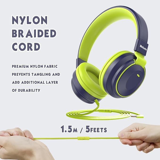 Headphone Kids Volume Limited 85/94dB Wired Over-Ear/On-Earr Foldable Headset with Inline Cable Aux 3.5mm Cord Mic for Toddler Child Back to School Pad Tablet Mexico Deepblue