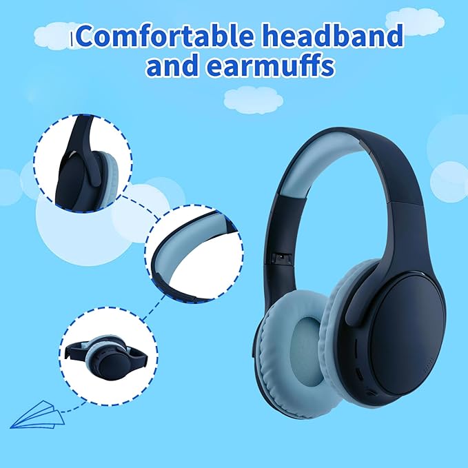 Kids Wireless Headphones, Bluetooth Toddler Headphones,Over Ear Isolation Headphone Foldable with Built-in Mic for Cell Phones TV Tablet School Network Boys Girls (e6 Blue)