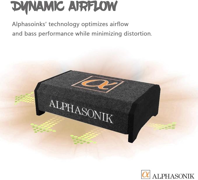 Alphasonik AS10DF 10" 1200 Watts 4-Ohm Down Fire Shallow Mount Flat Enclosed Sub woofer for Tight Spaces in Cars and Trucks, Slim Thin Loaded Subwoofer Air Tight Sealed Bass Enclosure