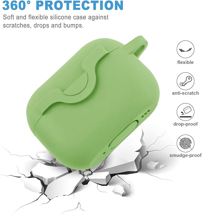 Silicone Protective Case Cover for Airpods Pro 2 with Green Five-Leaf Keychain, Wired & Wireless Charging, Secure Lock for Women & Girls