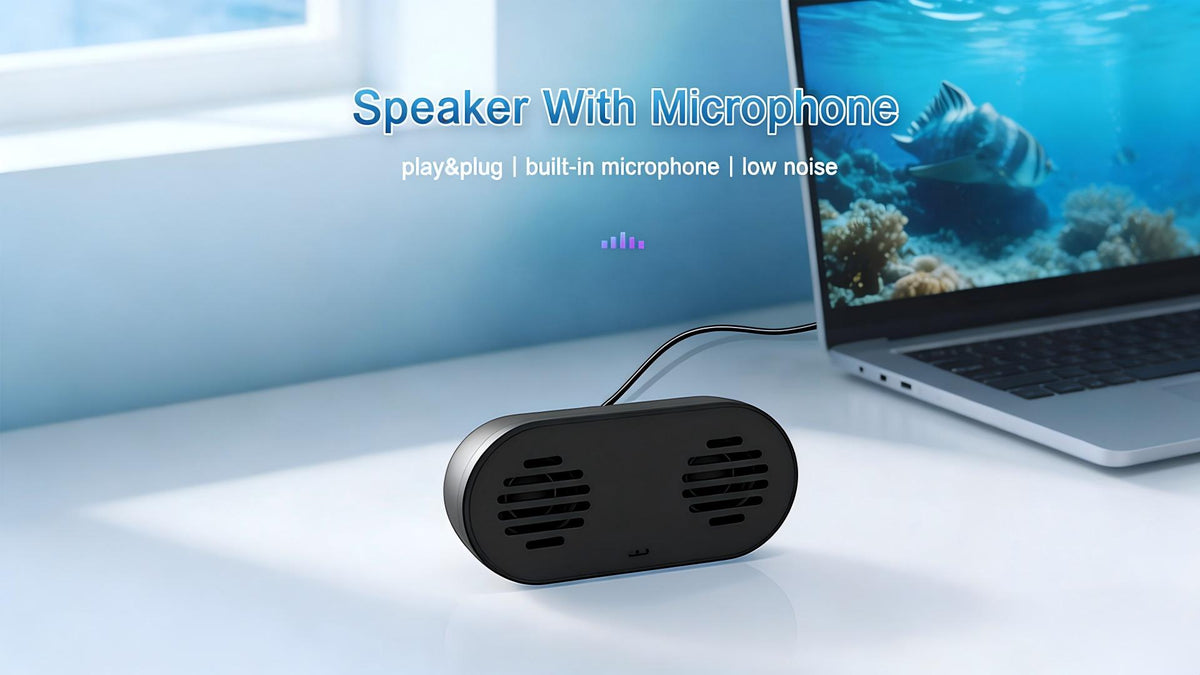 USB Computer Speaker with Built-in Microphone, Mini Soundbar Speaker for Desktop Laptop PC, Plug & Play USB Powered Small Sound Bar,Mini Speaker,360° Surround Sound for Gaming Music Movie