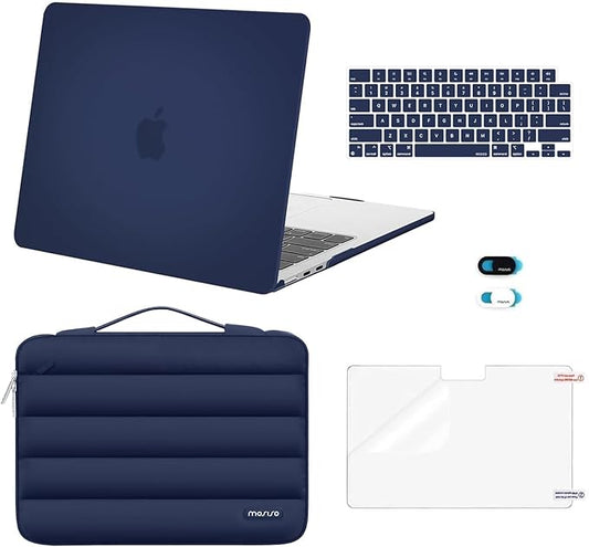 MOSISO Compatible with MacBook Air 13 inch Case M5 2026 M4 2025 M3 M2 2024-2022 A3449 A3240 A3113 A2681, Hard Case&Puffy Bag&Keyboard Cover&Webcam Cover&ScreenFilm for MacBook Air 13.6, Navy Blue