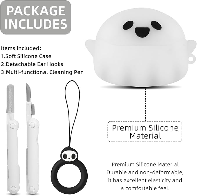 for AirPods Pro 3 Case Cover 2025 with Cleaner kit, Glow-in-The-Dark Cute Ghost Case for Apple AirPods Pro 3rd Generation, Soft Silicone Anime Funny AirPods Pro 3 Case for Women Men