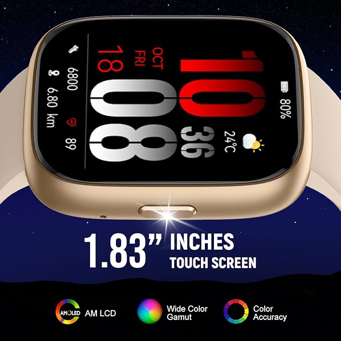 Smart Watch with Alexa & Bluetooth Calling-1.83" HD Touchscreen Fitness Watch, Fitness Tracker w/Heart Rate/Sleep Monitor, 30-Day Standby, 120+ Sports Modes, IP68 Waterproof Smartwatch for Android iOS