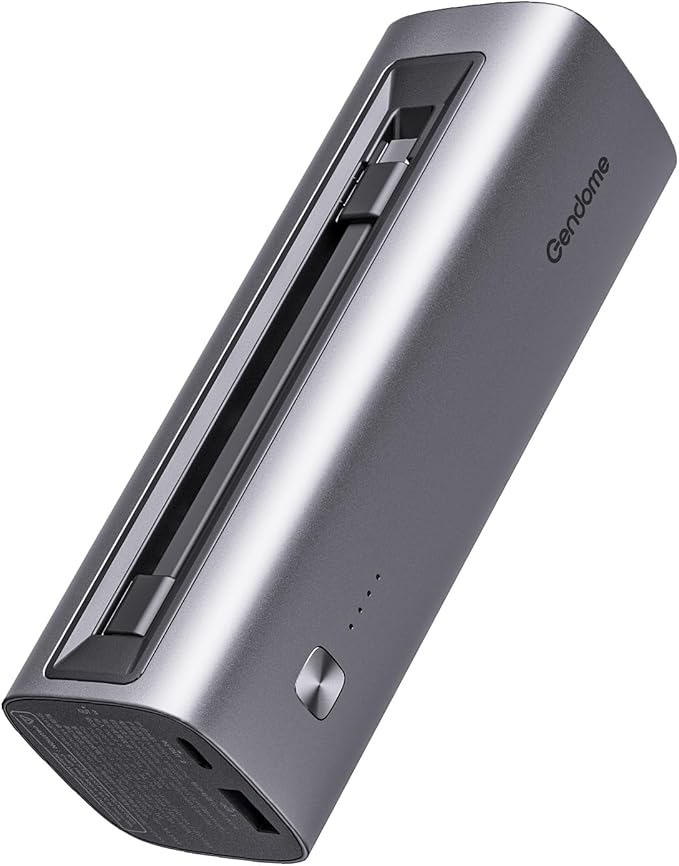 GENDOME Portable Charger LiFePO4 Battery, QC3.0 & PD3.0 22.5W Fast Charging, 15000mAh Portable Power Bank Built in USB C Cable, Travel Essential Backup Battery with USB-C in/Output