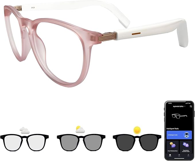 Smart Glasses with Photochromic Lenses for Men and Women AI Translation Smart Glasses with Translator 164 Languages IP67 Waterproof Bluetooth Glass Blue Light Protection