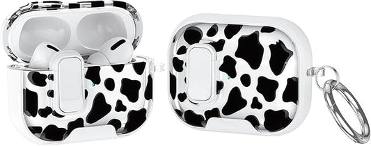 Case Compatible with AirPods Pro 3 2025,Cute Cow Print Cover for AirPods Pro 3rd Gen with Built-in Phone Stand,One-Click Secure Lock & Carabinerl,Wireless Charging Keychain,Gift for Girls Women