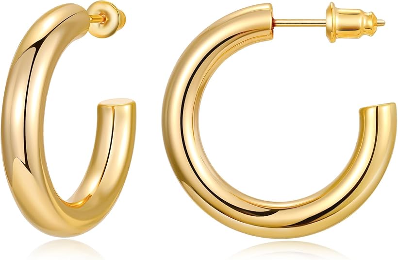 Gacimy 14K Gold Plated Chunky Open Hoop Earrings for Women