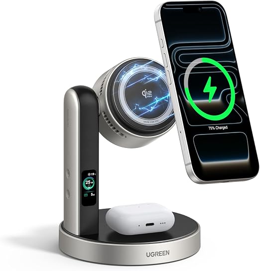 UGREEN Magflow Pro 25W Qi2.2-Certified 2-in-1 Wireless Charging Station