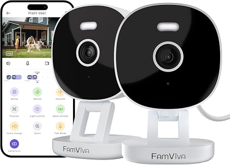 2K Wired Security Camera, Indoor/Outdoor for Home, Pet, Baby, Nanny, IP65 Waterproof Color Night Vision, White Light & Siren, Recording, Motion Detection, Works with Alexa, Plug in, White-2P