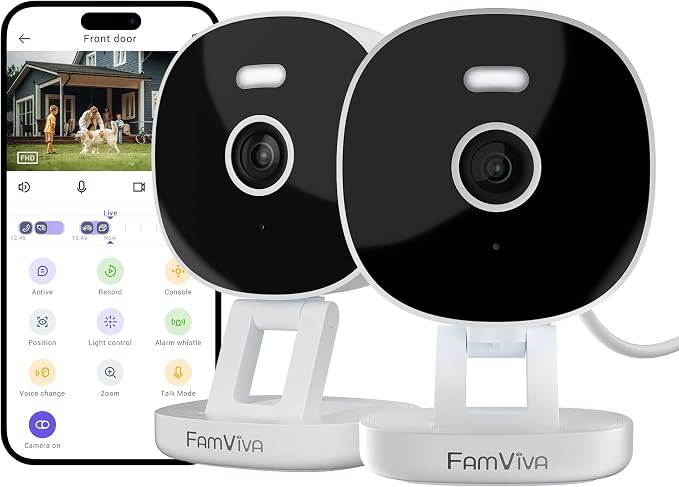 2K Wired Security Camera, Indoor/Outdoor for Home, Pet, Baby, Nanny, IP65 Waterproof Color Night Vision, White Light & Siren, Recording, Motion Detection, Works with Alexa, Plug in, White-2P