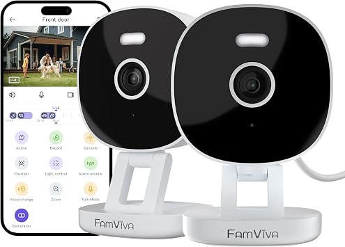 2K Wired Security Camera, Indoor/Outdoor for Home, Pet, Baby, Nanny, IP65 Waterproof Color Night Vision, White Light & Siren, Recording, Motion Detection, Works with Alexa, Plug in, White-2P