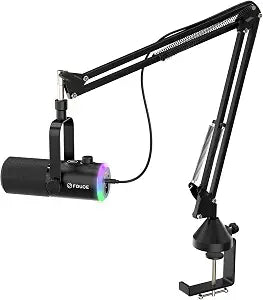 FDUCE D30+ RGB Gaming Microphone for PC, USB/XLR Dynamic Mic with Boom Arm