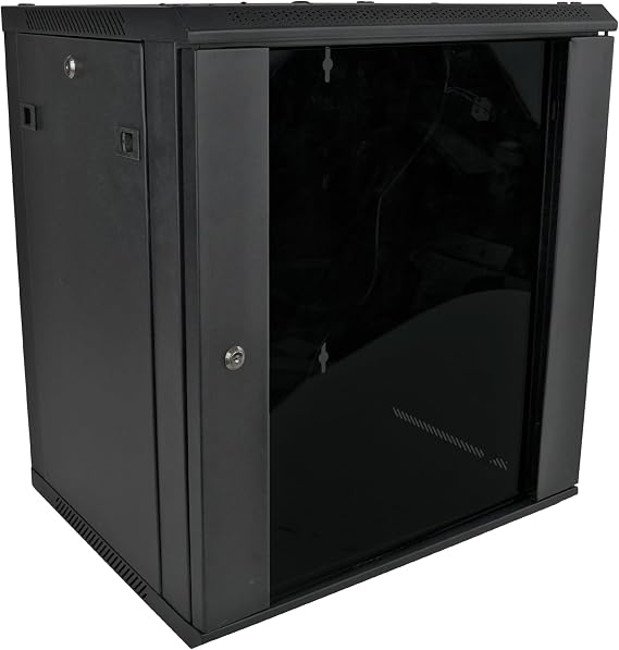 Pearington 12U Server Rack Enclosure with Glass Door, Cooling Fan, Locks, & Removable Side Panels - 12U Wall Mount Network Cabinet