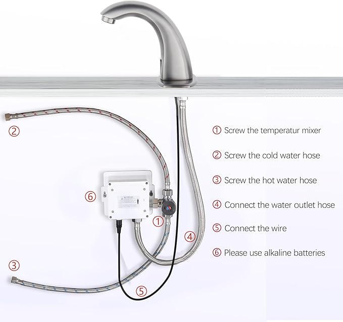 Charmingwater Touchless Bathroom Sink Faucet, Motion Automatic Sensor Faucet with Hole Cover Plate, Brushed Grey