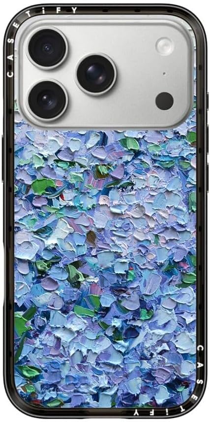 CASETiFY Compact iPhone 17 Pro Case [Slim and Sleek/Compatible with Magsafe / 4 ft. 2X Military Grade Drop Protection] - Nantucket Blue Hydrangeas - Clear Black